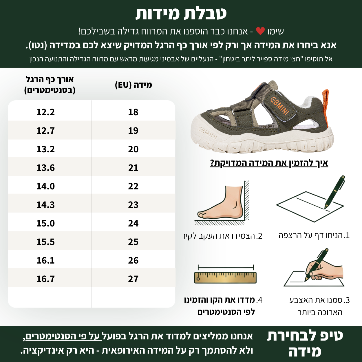 ארז - סנדלים ברפוט צעד ראשון ושני לילדים בנים ובנות עם הגנת אצבעות | אֵבְּמִינִי ברפוט